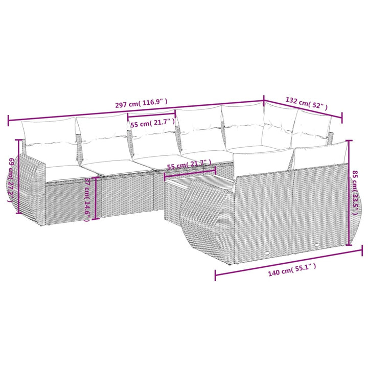 Set Mobilier De Grădină Cu Perne, 9 Piese, , Poliratan