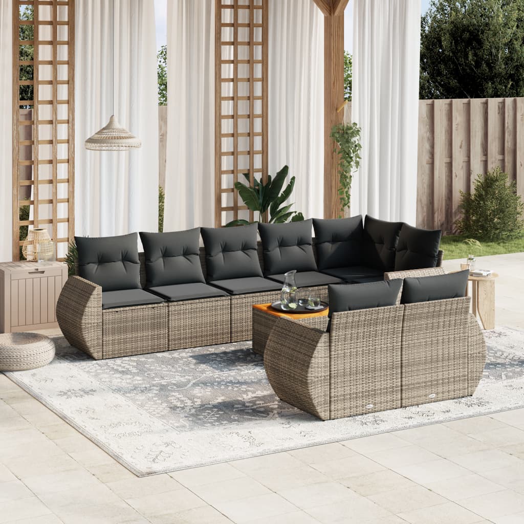 Set Mobilier De Grădină Cu Perne, 9 Piese, , Poliratan