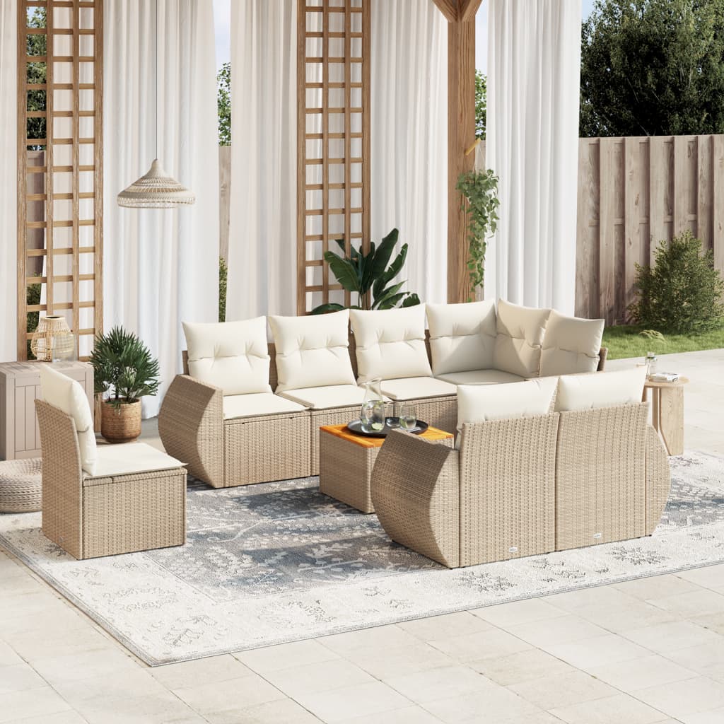 Set Mobilier De Grădină Cu Perne, 9 Piese, , Poliratan