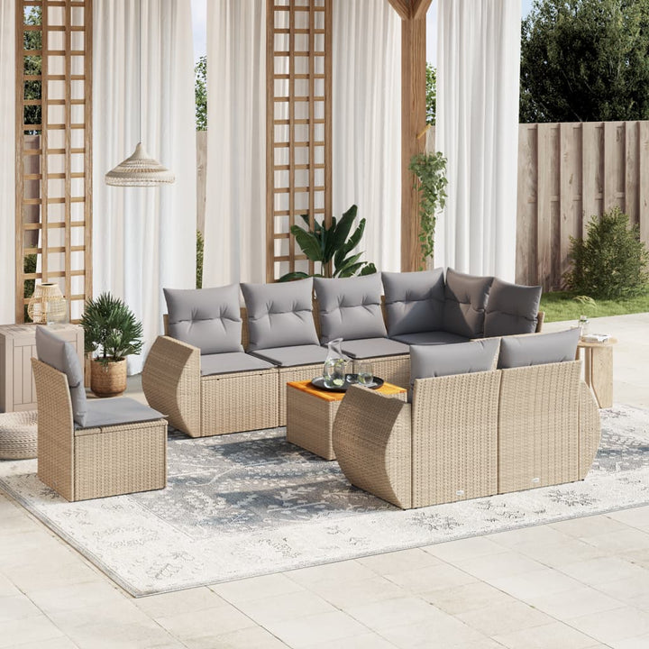 Set Mobilier De Grădină Cu Perne, 9 Piese, , Poliratan