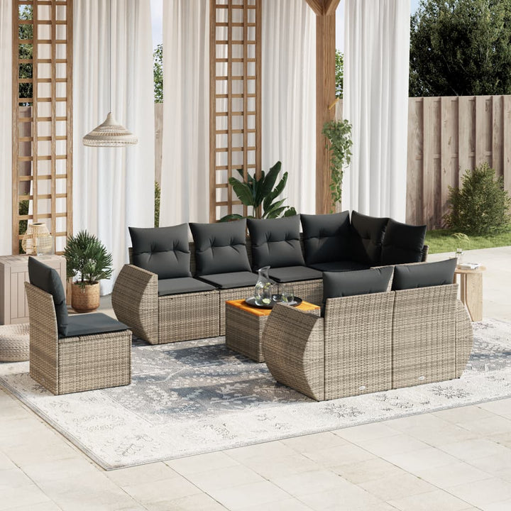 Set Mobilier De Grădină Cu Perne, 9 Piese, , Poliratan