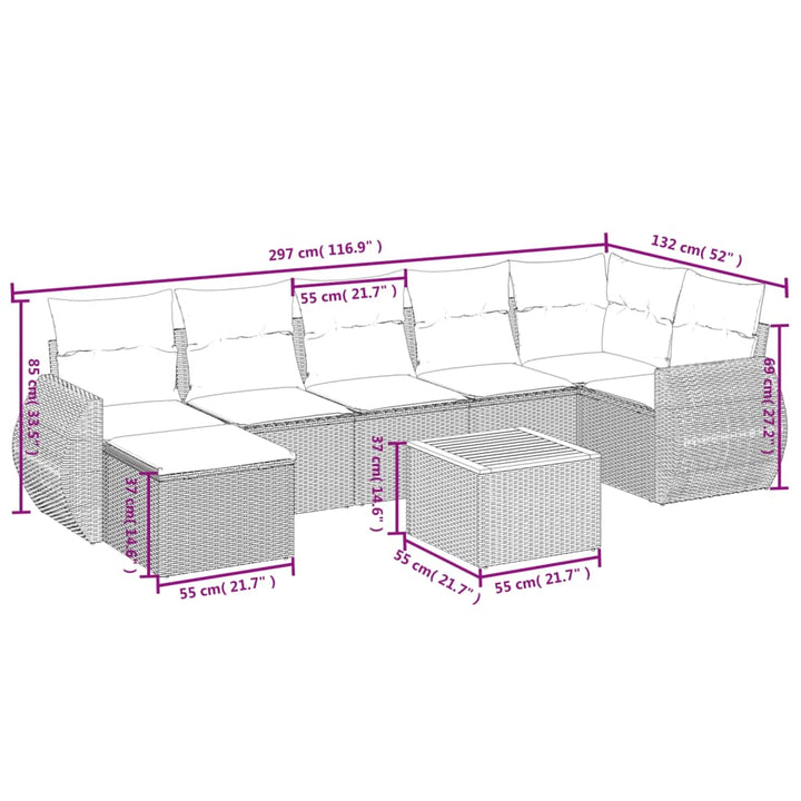 Set Mobilier De Grădină Cu Perne, 8 Piese, , Poliratan