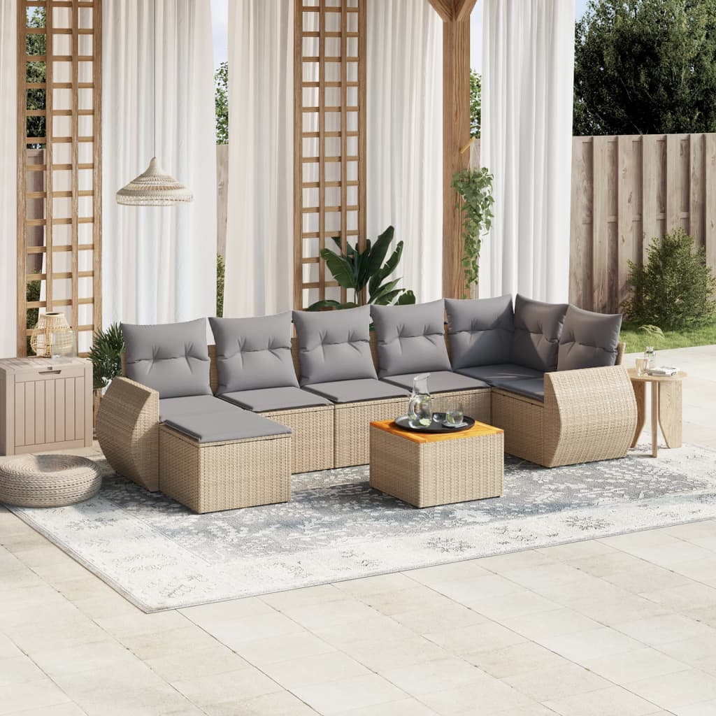 Set Mobilier De Grădină Cu Perne, 8 Piese, , Poliratan