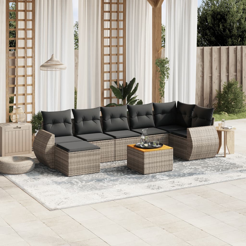 Set Mobilier De Grădină Cu Perne, 8 Piese, , Poliratan