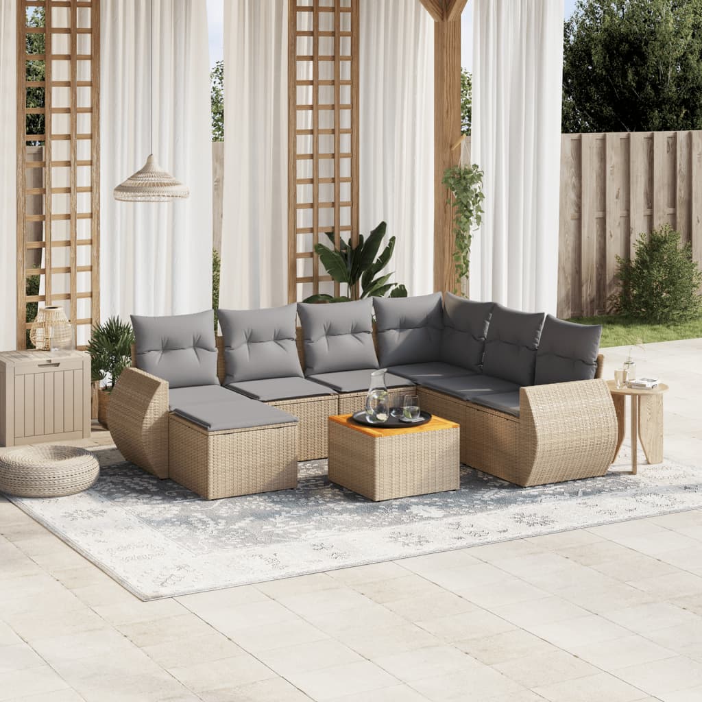 Set Mobilier De Grădină Cu Perne, 8 Piese, , Poliratan