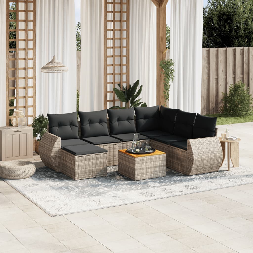 Set Mobilier De Grădină Cu Perne, 8 Piese, , Poliratan