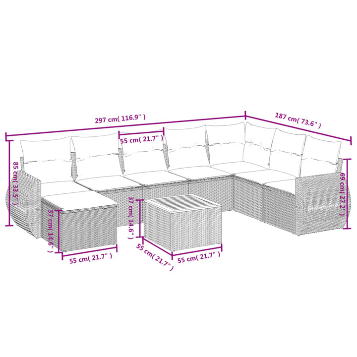 Set Mobilier De Grădină Cu Perne, 9 Piese, , Poliratan
