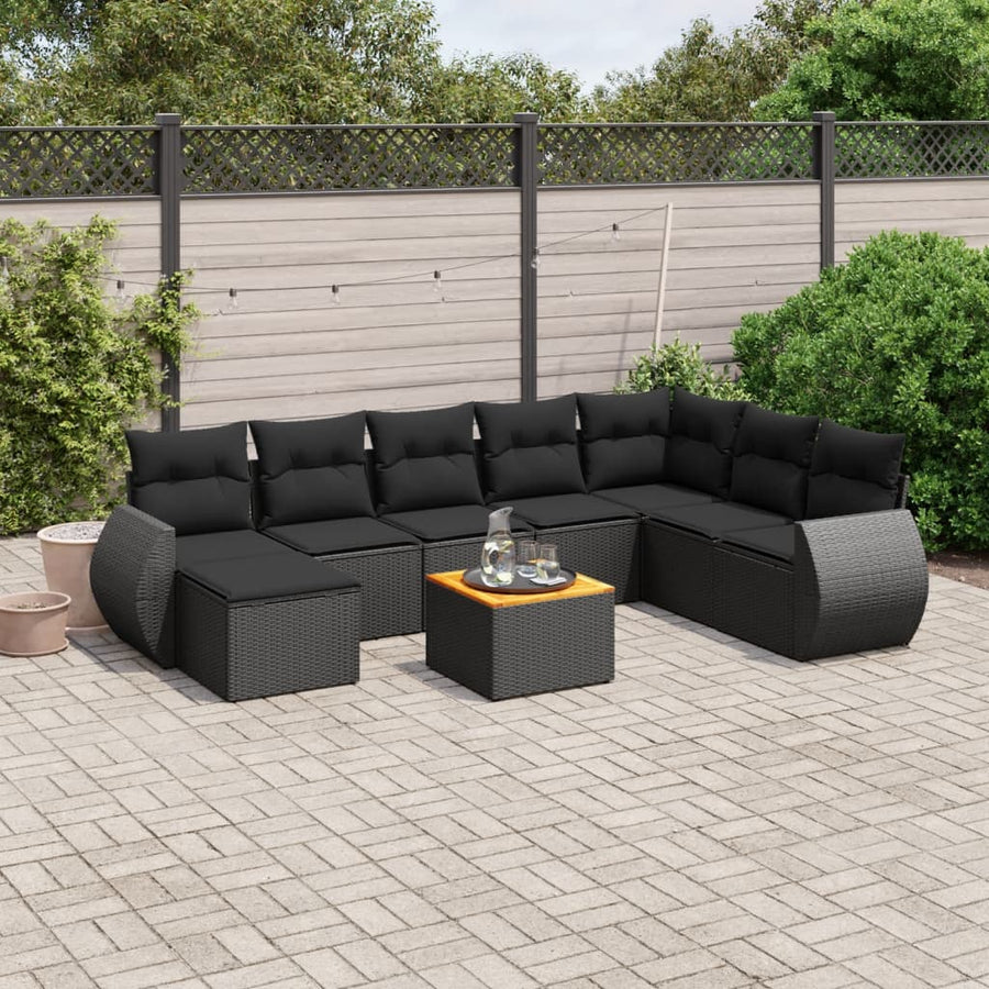 Set Mobilier De Grădină Cu Perne, 9 Piese, , Poliratan