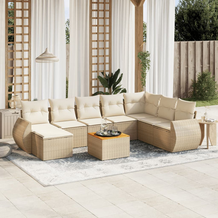 Set Mobilier De Grădină Cu Perne, 9 Piese, , Poliratan
