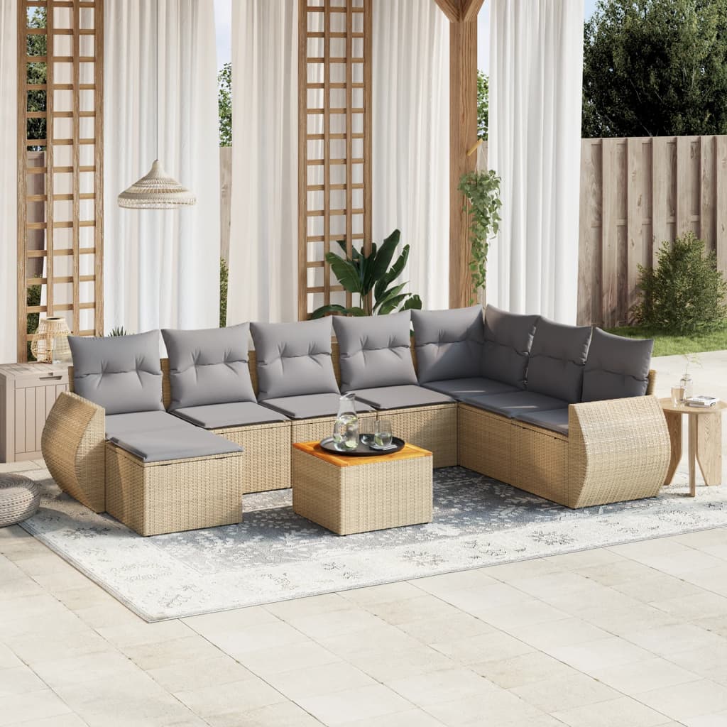 Set Mobilier De Grădină Cu Perne, 9 Piese, , Poliratan
