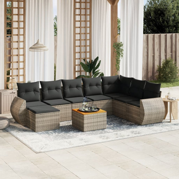 Set Mobilier De Grădină Cu Perne, 9 Piese, , Poliratan