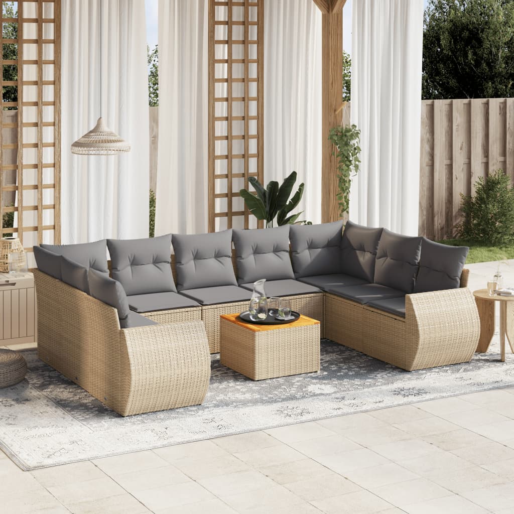 Set Mobilier De Grădină Cu Perne, 10 Piese, , Poliratan