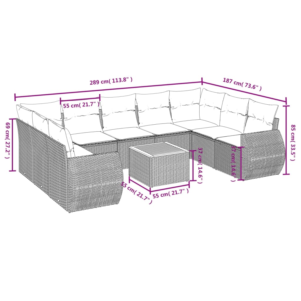 Set Mobilier De Grădină Cu Perne, 10 Piese, , Poliratan