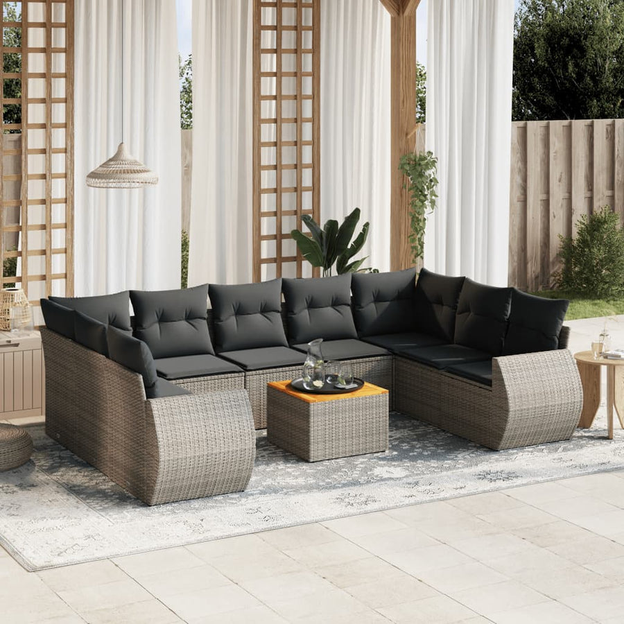 Set Mobilier De Grădină Cu Perne, 10 Piese, , Poliratan