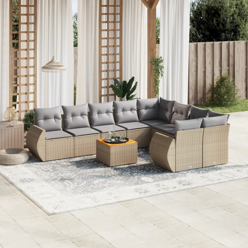 Set Mobilier De Grădină Cu Perne, 10 Piese, , Poliratan