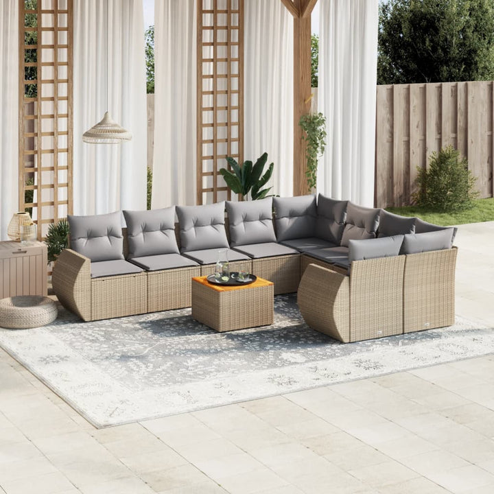 Set Mobilier De Grădină Cu Perne, 10 Piese, , Poliratan