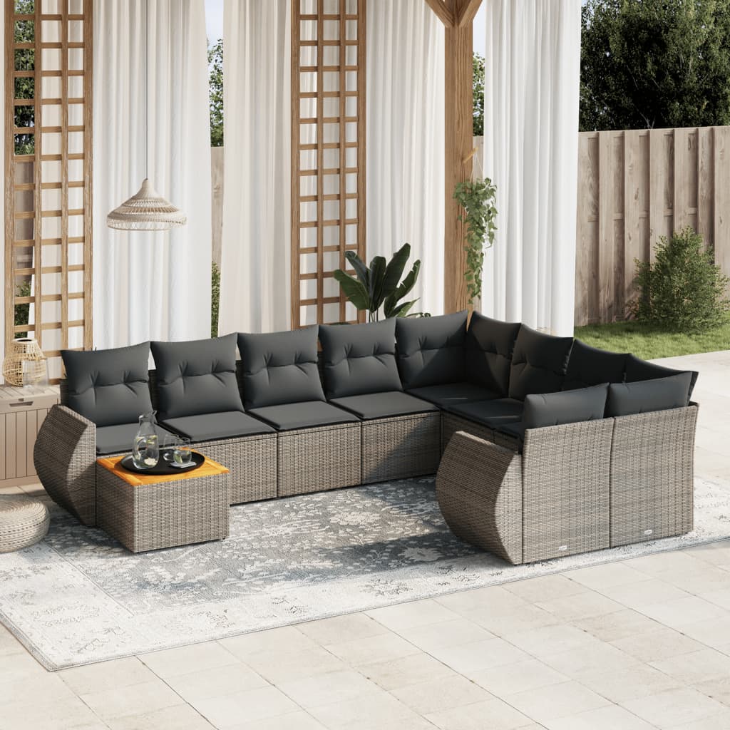 Set Mobilier De Grădină Cu Perne, 10 Piese, , Poliratan