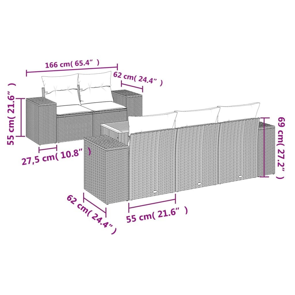 Set Mobilier Grădină Cu Perne, 6 Piese, , Poliratan