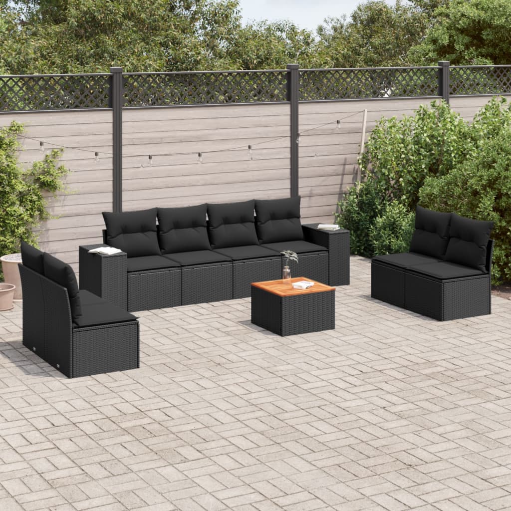 Set Canapele De Grădină, 9 Piese, Cu Perne, Bej, Poliratan