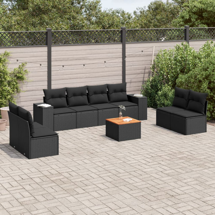 Set Canapele De Grădină, 9 Piese, Cu Perne, Bej, Poliratan
