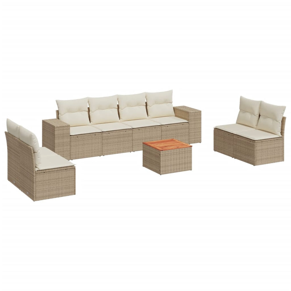 Set Canapele De Grădină, 9 Piese, Cu Perne, Bej, Poliratan