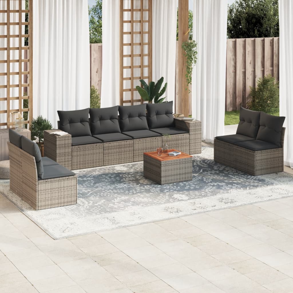 Set Canapele De Grădină, 9 Piese, Cu Perne, Bej, Poliratan