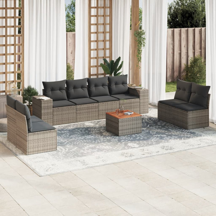 Set Canapele De Grădină, 9 Piese, Cu Perne, Bej, Poliratan