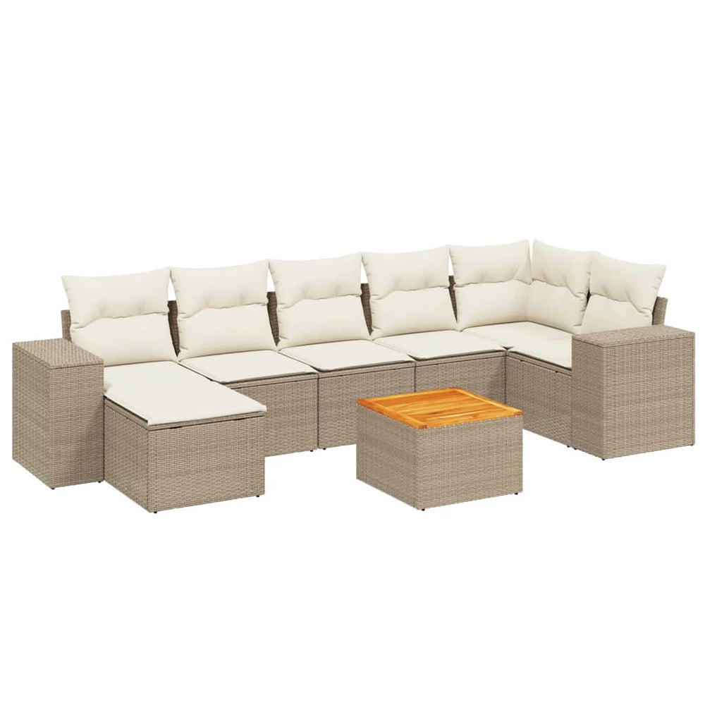 Set Canapele De Grădină, 8 Piese, Cu Perne, Bej, Poliratan