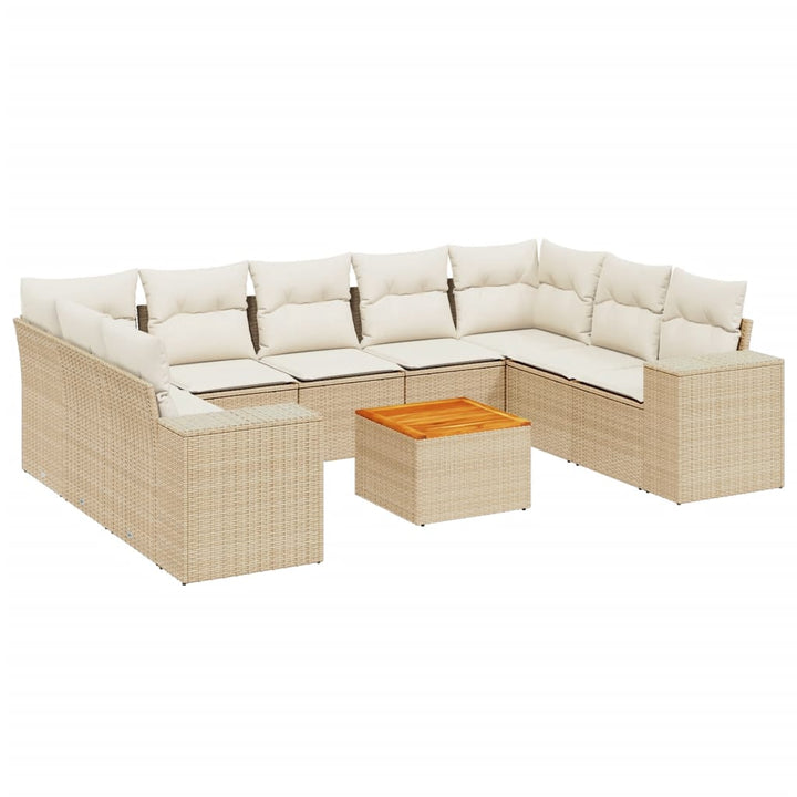 Set Canapele De Grădină Cu Perne, 10 Piese, Bej, Poliratan