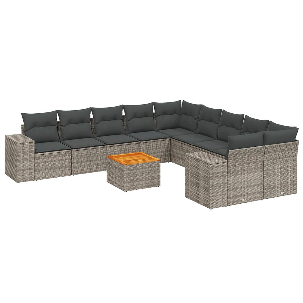 Set Canapele De Grădină Cu Perne, 11 Piese, Gri, Poliratan