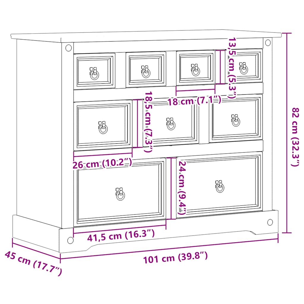 Dulap Cu Sertare „Corona”, 101X45X82 Cm, Lemn Masiv De Pin