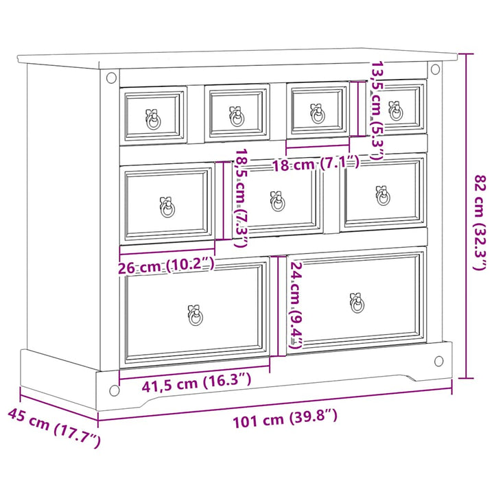 Dulap Cu Sertare „Corona”, 101X45X82 Cm, Lemn Masiv De Pin