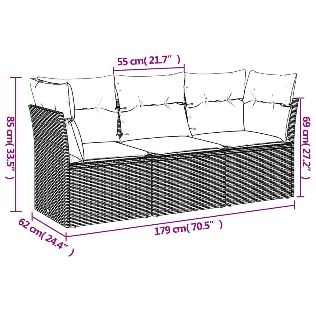 Set Canapea De Grădină Cu Perne, 3 Piese, , Poliratan