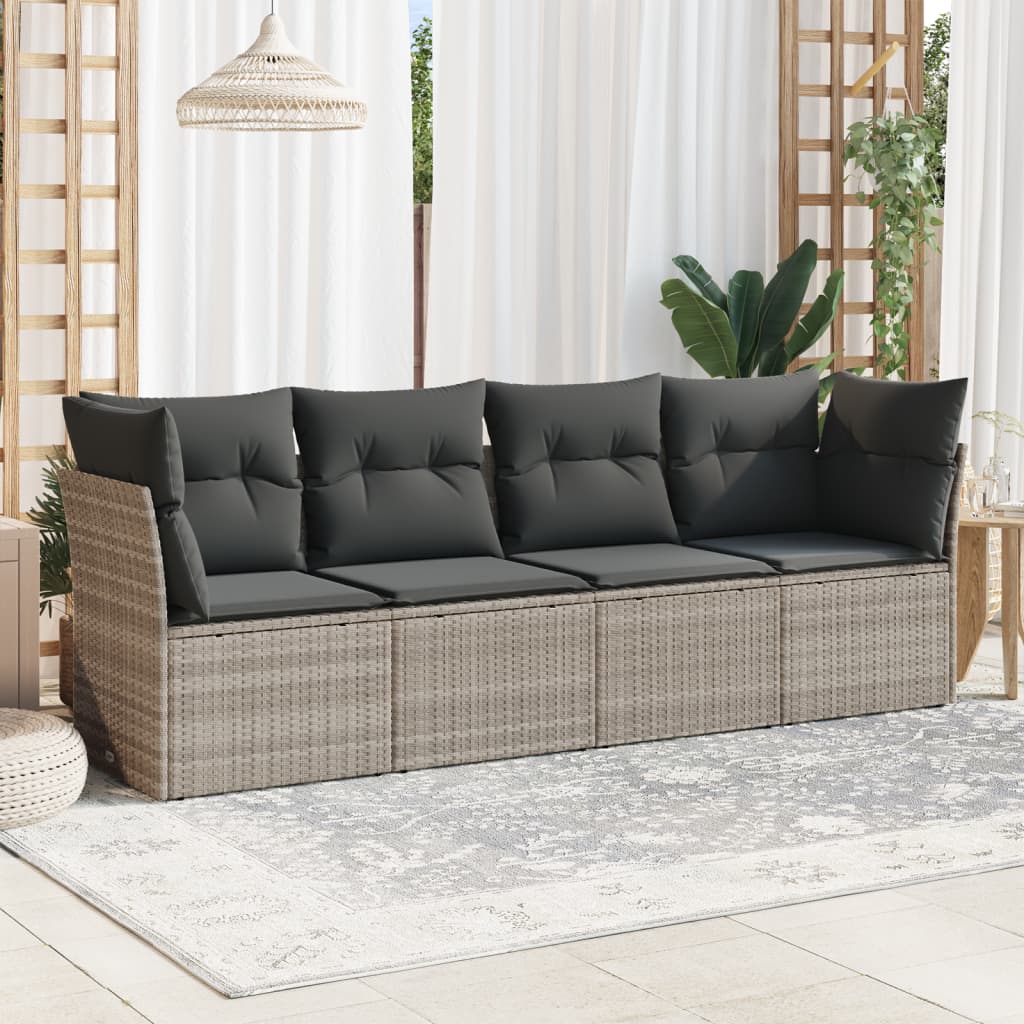 Set Canapele De Grădină Cu Perne, 5 Piese, Maro, Poliratan