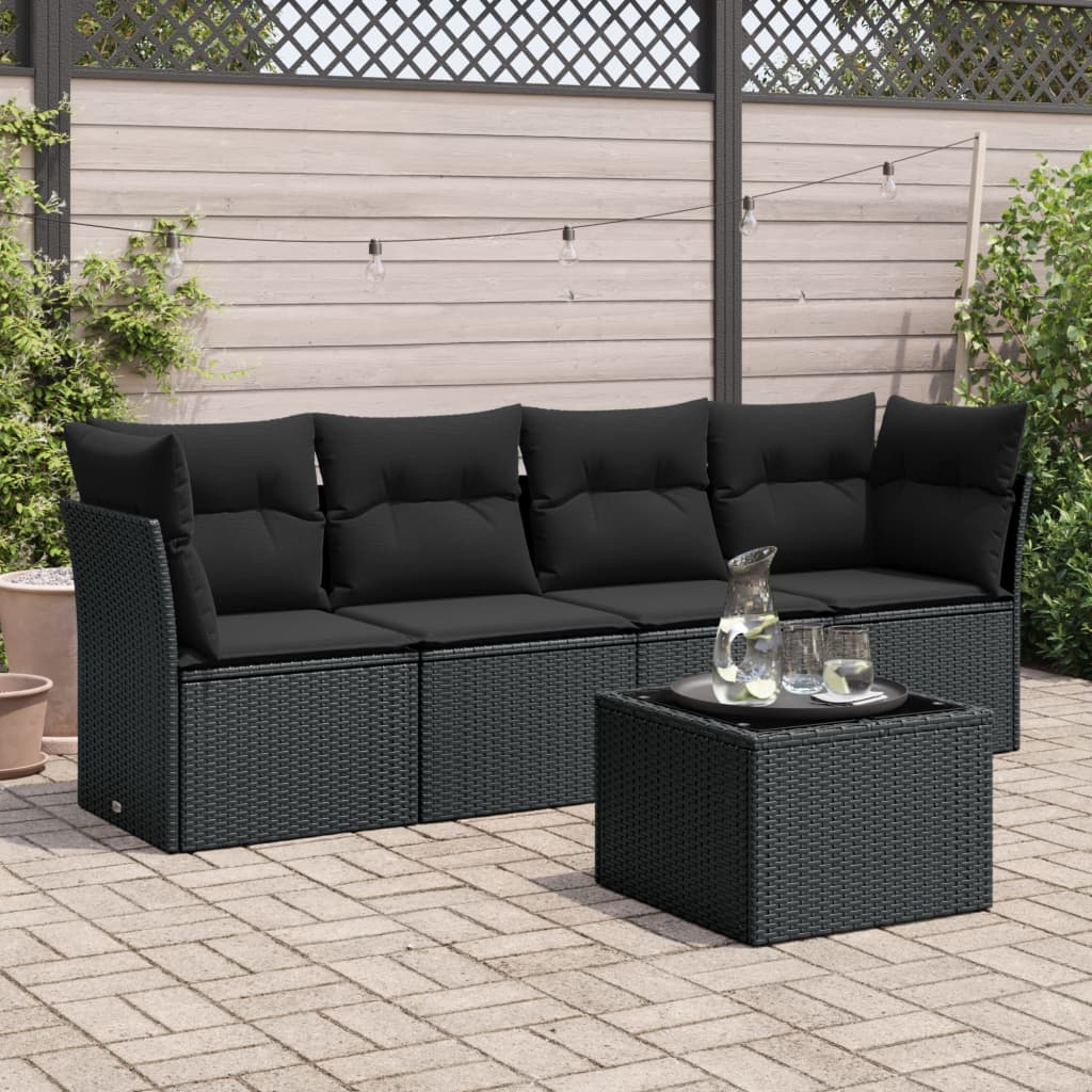 Set Canapele De Grădină Cu Perne, 5 Piese, Maro, Poliratan