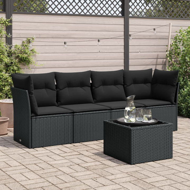 Set Canapele De Grădină Cu Perne, 5 Piese, Maro, Poliratan