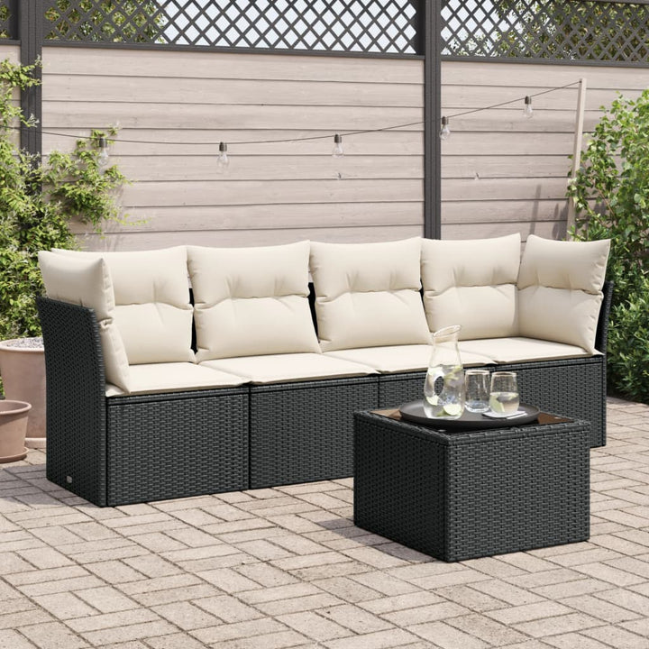 Set Canapele De Grădină Cu Perne, 5 Piese, Maro, Poliratan