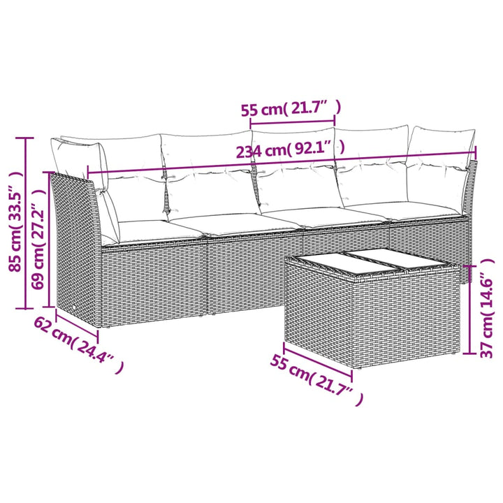 Set Canapele De Grădină Cu Perne, 5 Piese, Maro, Poliratan
