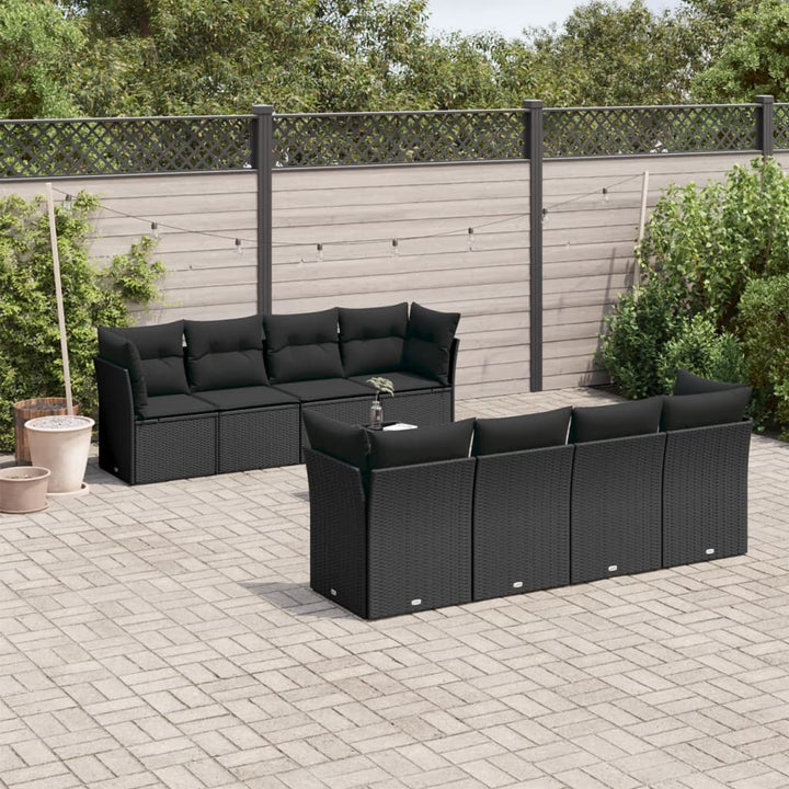 Set Mobilier De Grădină Cu Perne, 9 Piese, Negru, Poliratan