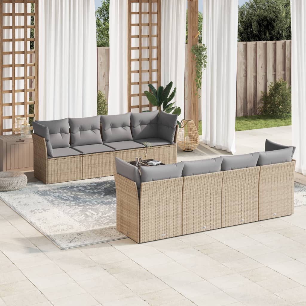 Set Mobilier De Grădină Cu Perne, 9 Piese, Negru, Poliratan