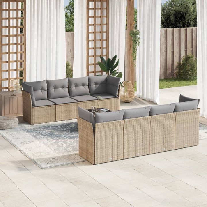 Set Mobilier De Grădină Cu Perne, 9 Piese, Negru, Poliratan