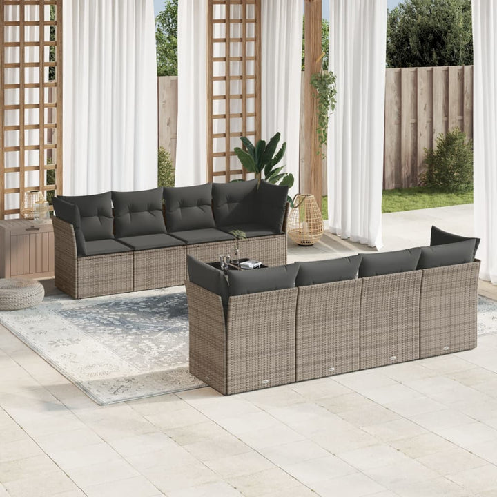 Set Mobilier De Grădină Cu Perne, 9 Piese, Negru, Poliratan