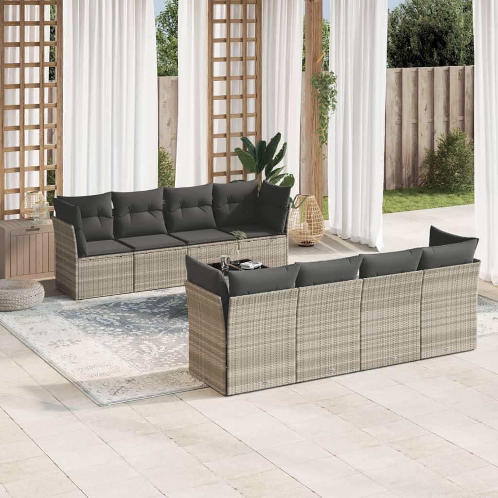 Set Mobilier De Grădină Cu Perne, 9 Piese, Negru, Poliratan