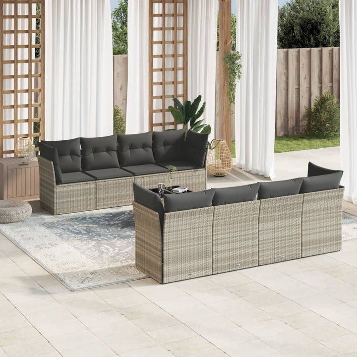 Set Mobilier De Grădină Cu Perne, 9 Piese, Negru, Poliratan