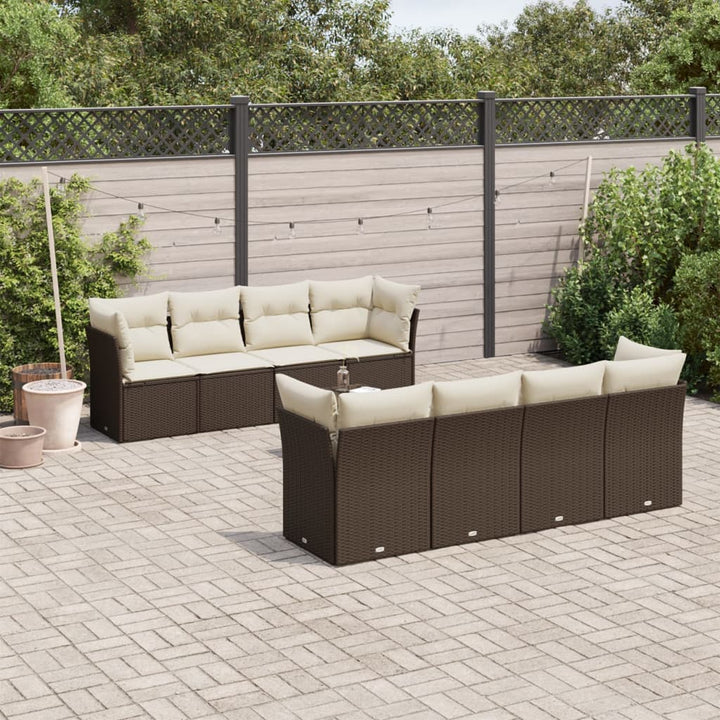 Set Mobilier De Grădină Cu Perne, 9 Piese, Negru, Poliratan