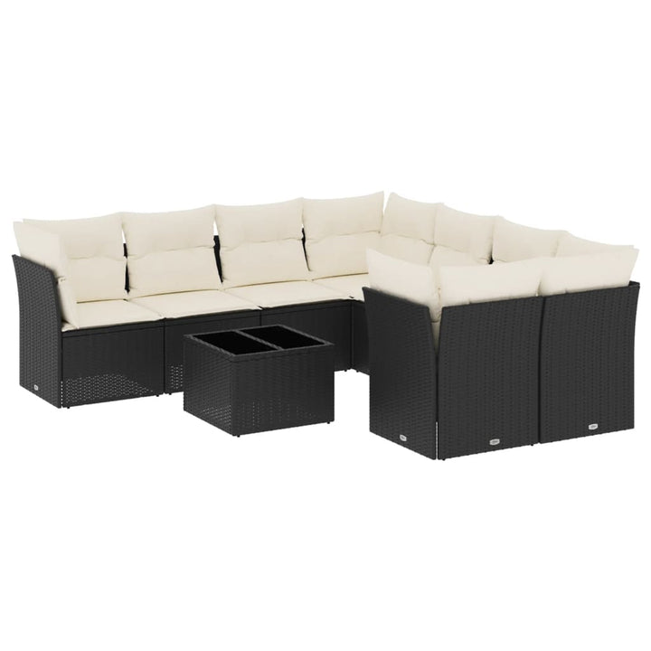 Set Mobilier De Grădină Cu Perne, 9 Piese, Negru, Poliratan