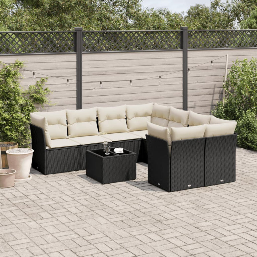 Set Mobilier De Grădină Cu Perne, 9 Piese, Negru, Poliratan