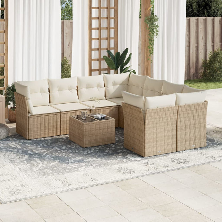 Set Mobilier De Grădină Cu Perne, 9 Piese, Negru, Poliratan