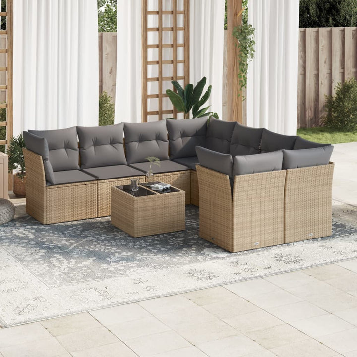 Set Mobilier De Grădină Cu Perne, 9 Piese, Negru, Poliratan
