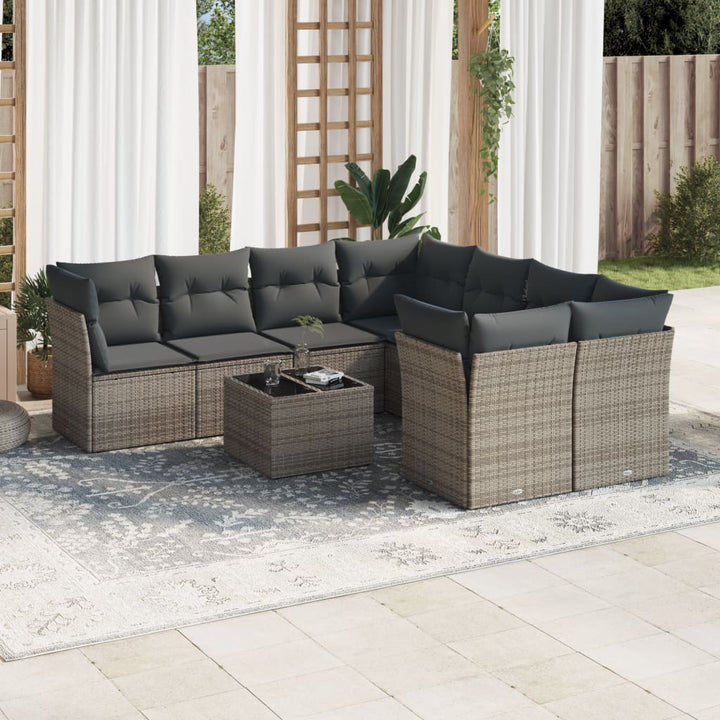 Set Mobilier De Grădină Cu Perne, 9 Piese, Negru, Poliratan